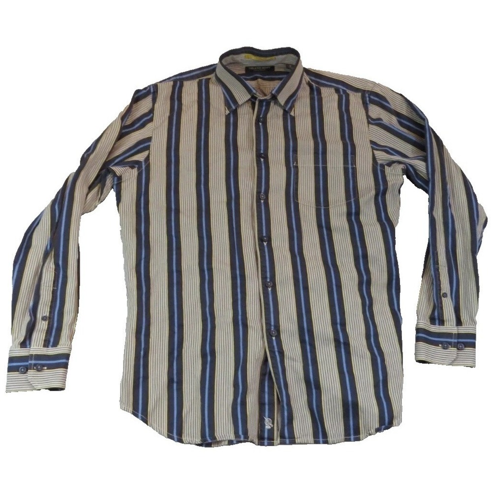Tommy‎ Bahama Island Soft Shirt Mens M Blue Tan Stripe Long Sleeve Cotton Button